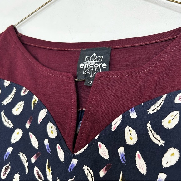 Encore Tunic Top Reworked Layered Asymmetrical Jersey Knit Silky Burgundy Blue M - Picture 3 of 16